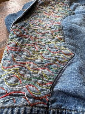 Scotch & Soda Sashiko Style Hand Embroidered Denim Shirt Medium | Upcycled Pearl